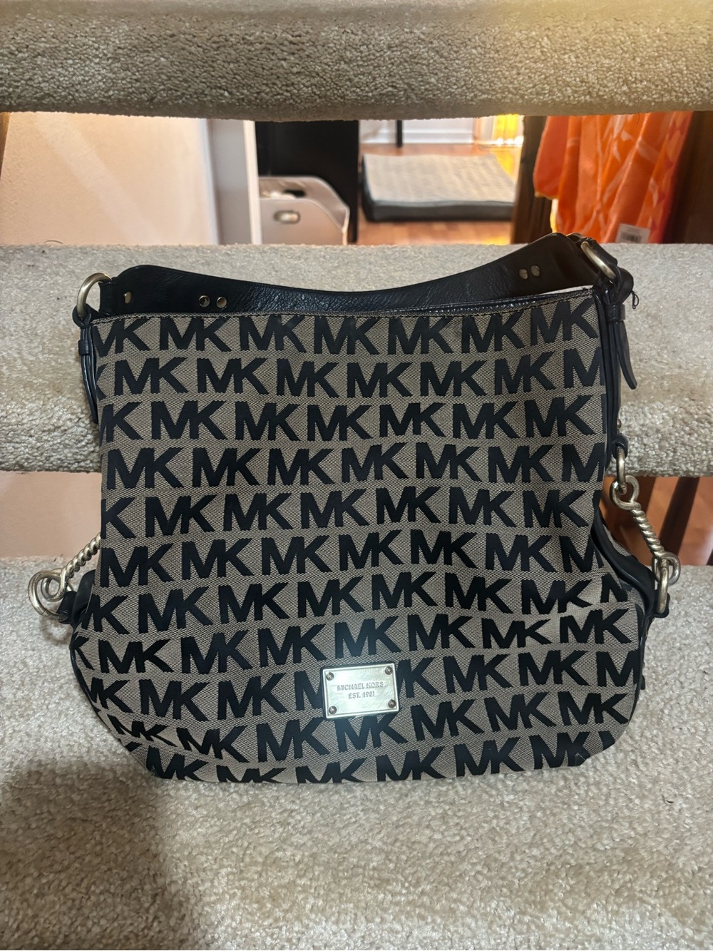 Michael Kors Black and Brown MK Logo Shoulder Bag
